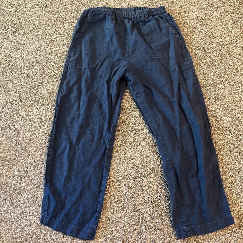 Blue Wide Leg Pull-On Pants with Elastic Waistband